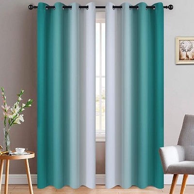 Yakamok Greyish White and Teal Ombre Curtains(52x84 Inch, 2 Panels)