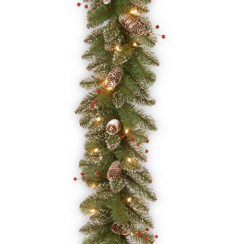 National Tree Company 9 ft. Glittery Mountain Spruce Garland with Clear Lights, 1 of 7