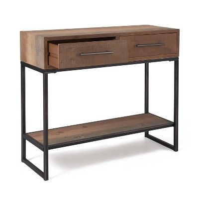Rustic Wood and Metal Console Table with Dual Storage Drawers