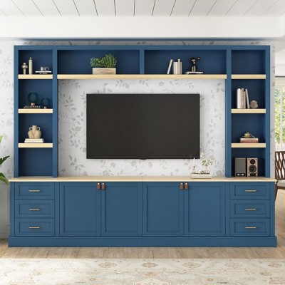 Bella Depot 102.3"W Farmhouse Entertainment Center Wall Unit TV Stand with Bookshelves for TVs Up to 75"