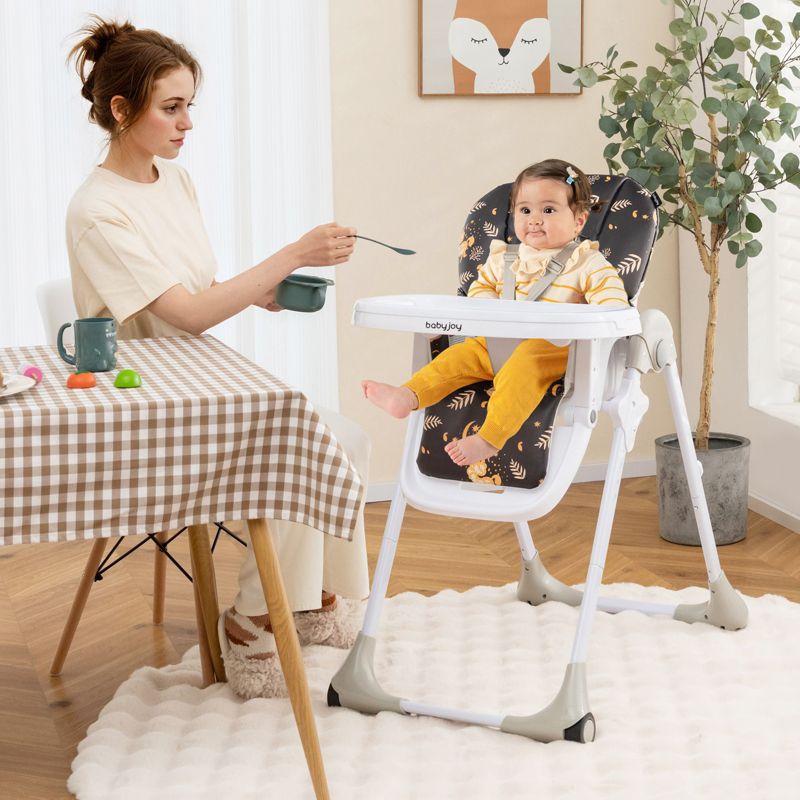 Infans Baby High Chair with 7 Height & 3 Footrest Adjustable Cup holder 2 Wheels, 3 of 11