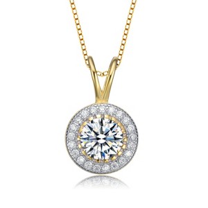 Guili Sterling Silver 14K Gold Plated Round-Cut CZ Stud Pendant Necklace in White or Gold, Refined & Elegant Sparkle for Every Look. - 1 of 4