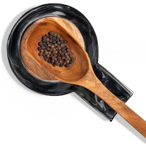 Folkulture Spoon Rest or Spoon Holder | (7 x 5") Resin Spoon Rest for Stove Top or Kitchen Utensils Holder for Home (Black) - 1 of 4
