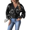 Women's Halloween Jacquard Knit Cardigan Lantern Sleeve Button Open Front Sweater - 2 of 4