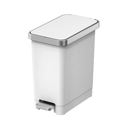 LunaLulinlk 2.5 Gallon Premium Plastic Bathroom Bedroom Office Step Trash Can, White