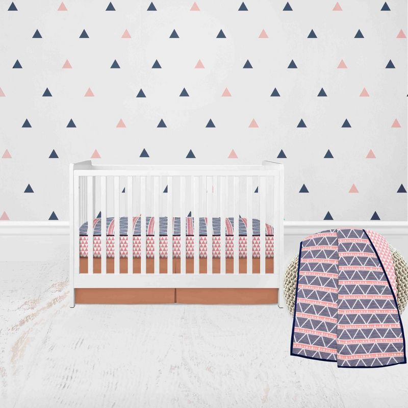 Bacati - Girls Triangles Mint Navy 10 pc Crib Bedding Set with 4 Swaddling Blankets, 2 of 9