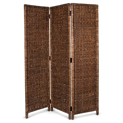 BIRDROCK HOME 3-Panel Seagrass Room Divider - Handwoven Abaca Privacy Screen, Freestanding Partition for Bedroom & Living Room - Brown Wash Frame