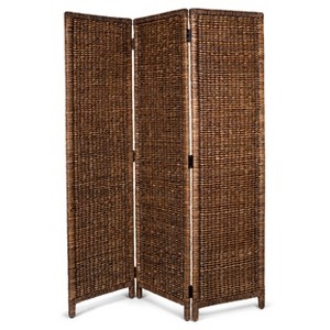 BIRDROCK HOME 3-Panel Seagrass Room Divider - Handwoven Abaca Privacy Screen, Freestanding Partition for Bedroom & Living Room - Brown Wash Frame - 1 of 4