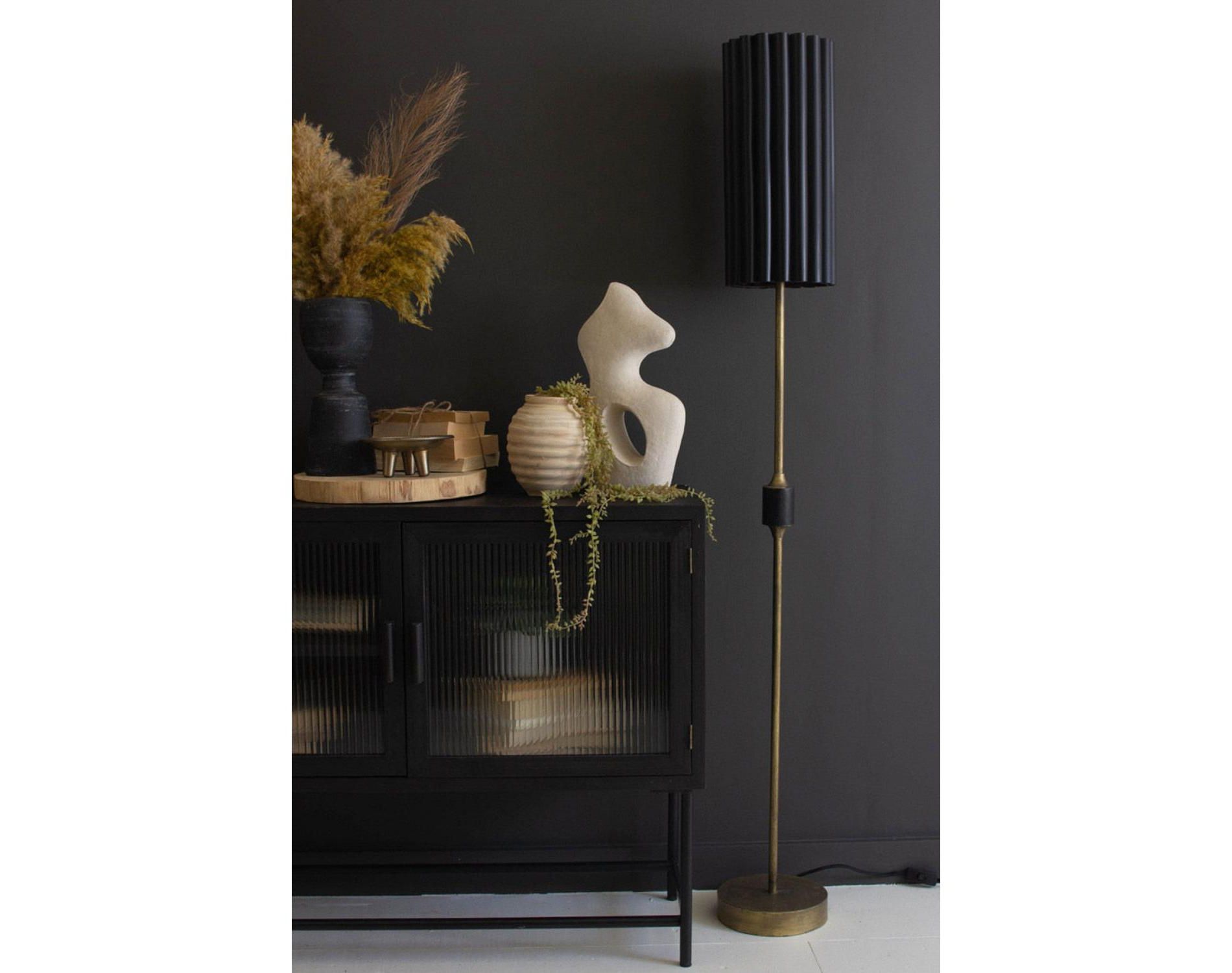 Black and Gold Floor Lamp – 63 Inch Height – Fluted Metal Shade for Living Room By kalalou