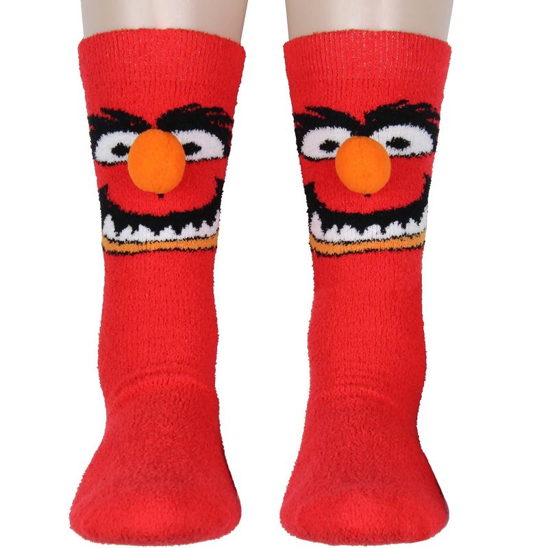 Disney The Muppets Socks Animal 3D Nose Adult Chenille Fuzzy Plush Crew Socks Red, 3 of 7