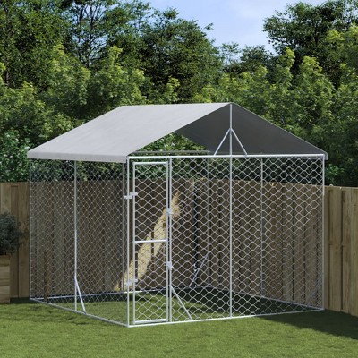 Outdoor Dog Kennel Silver Galvanized Steel Large DurablevidaXL