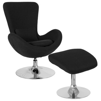 Merrick Lane Fabric Upholstered High Back Lounge Chair and Ottoman Set with Matching Metal Bases