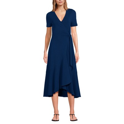 Lands' End Women's Cotton Modal Vneck Wrap Mini Dress