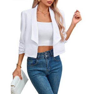 Coolmee Women's 3/4 Sleeve Cropped Blazer Lightweight Open Front Suit Jacket for Business Casual - 1 of 4