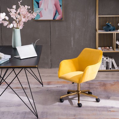GDFStudio Amanda Velvet Upholstered Arm Swivel Office Chair with Adjustable Height  and Gold Metal Base