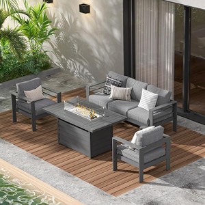 Aluminum Outdoor Patio Furniture Set, Modern Patio Conversation Sets with 5 Inch Cushion and Coffee Table for Balcony, Garden - 1 of 4