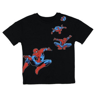 Marvel Spiderman T-Shirt Boys' Front and Back Action Poses Youth Tee (X-Small) Black