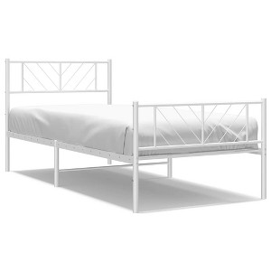 vidaXL Twin XL Metal Bed Frame with Headboard & Footboard, Sturdy Steel, White, No Mattress - 1 of 4