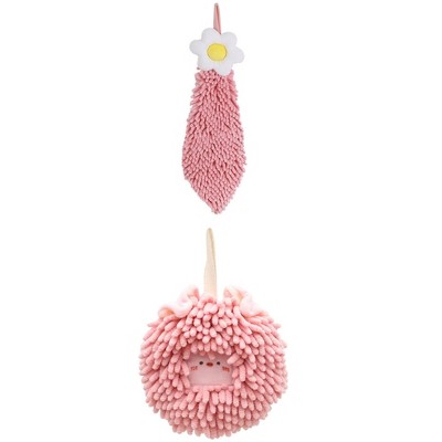 REGALWOVEN 2 Packs Soft Absorbent Cute Decorative Chenille Hand Towel for Bathroom 6" x 15"/7" x 7"