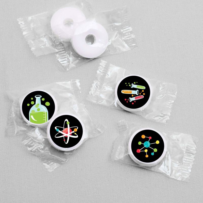 Big Dot of Happiness Scientist Lab - Mad Science Baby Shower Birthday Party Round Candy Sticker Favors - Labels Fits Chocolate Candy (1 sheet of 108), 3 of 6