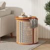 CAVINAS 15.70"Round Nightstand with Rattan Woven Design,Bedside Table with Round Wood Tabletop,Hollow Woven Nightstand for Bedroom - 2 of 4