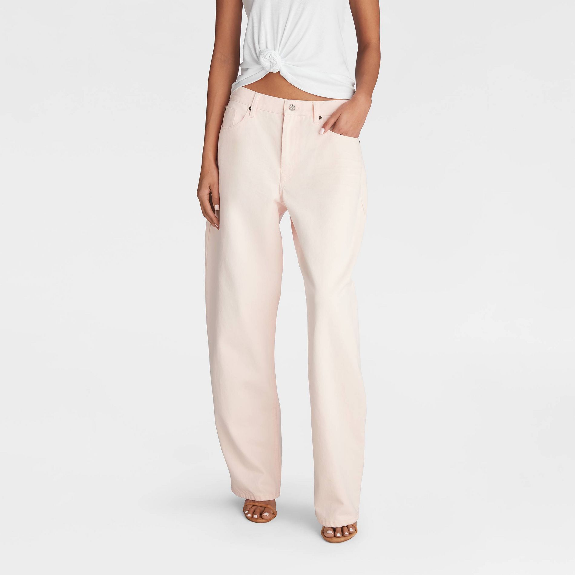 KBB by KAHLANA Women's Mid-Rise Barrel Leg 'The Kahlana Jean' - Light Pink