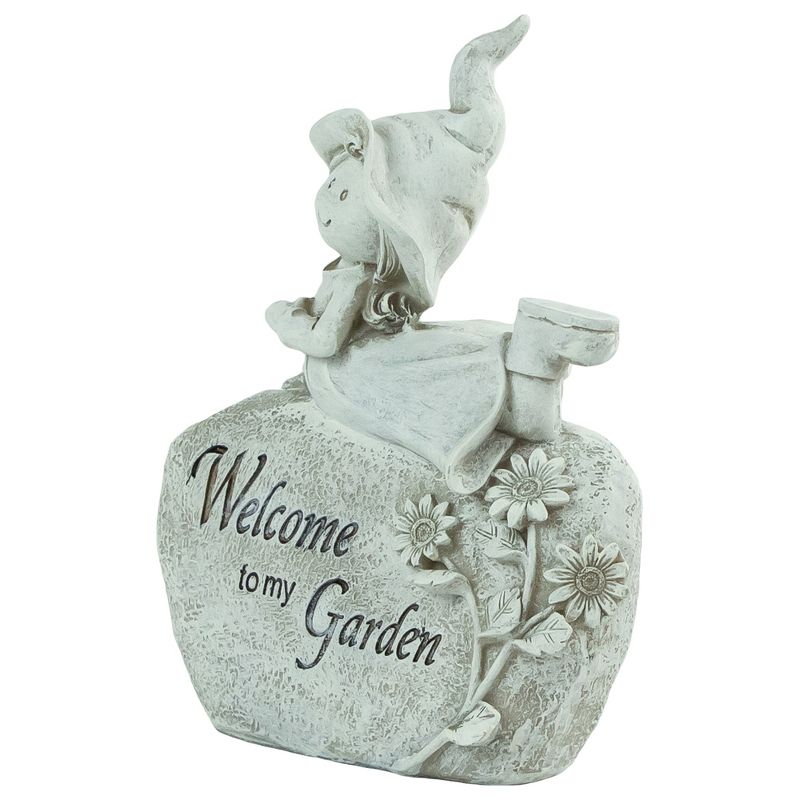 Northlight 8.75" Girl on Rock "Welcome to My Garden" Outdoor Patio Garden Statue - Ivory, 3 of 5