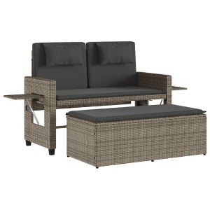 vidaXL Garden Bench Grey PE rattan, powder-coated steel, polyester Medium - 1 of 4