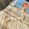 MyKids-Usa Arrival Autumn Girls Flowers Embroidery Pattern Long Sleeves Ruffle Neck Dress - 3 of 4