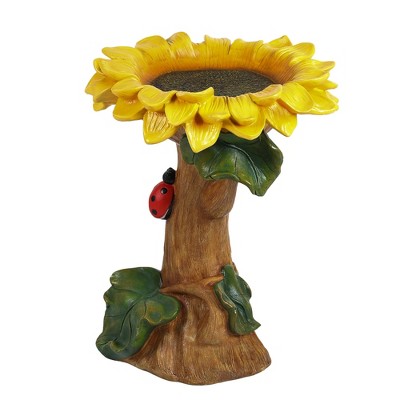 Yellow Sunflower Resin Birdbath with Ladybug Accent