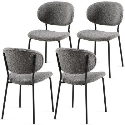 Boucle Dining Chairs Set of 4,Modern Curved Back Upholstered Accent Chairs with Black Metal Legs for Dining Room-Baofuwish