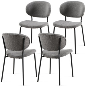 Boucle Dining Chairs Set of 4,Modern Curved Back Upholstered Accent Chairs with Black Metal Legs for Dining Room-Baofuwish - 1 of 4