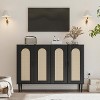 Rattan Cabinet with 4 Doors, Boho Wooden Sideboard for Entryway, Hallway, Dining Room, Living Room - 2 of 4