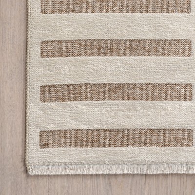 Mina Beige and Brown Geometric Reversible Washable Area Rug