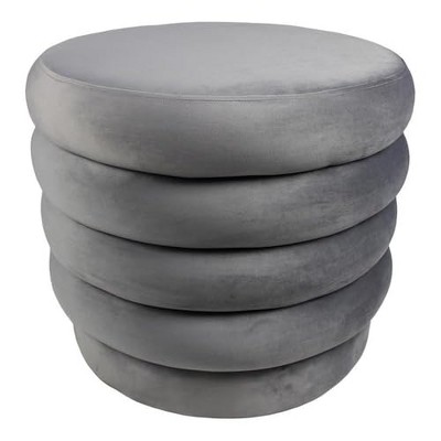 Thor 21" Round Modern Velvet Fabric Ottoman in Storm Gray