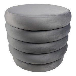 Thor 21" Round Modern Velvet Fabric Ottoman in Storm Gray - 1 of 4