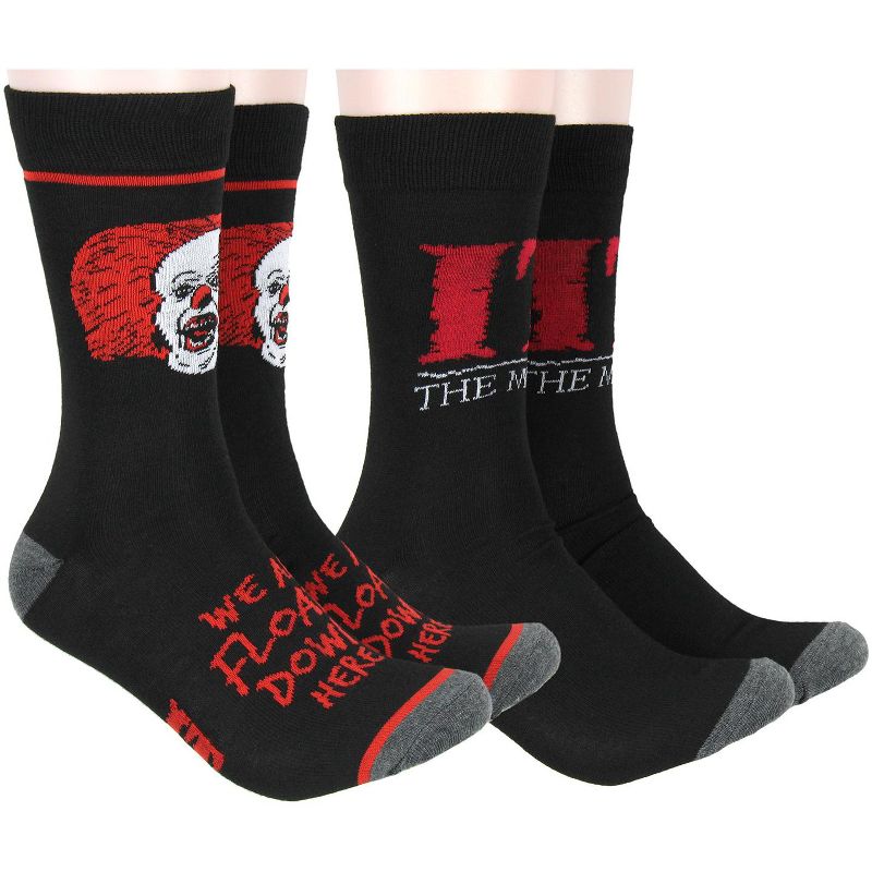 Stephen King's IT The Movie Pennywise The Clown 2 Pack Men's Athletic Crew Socks Black, 1 of 7