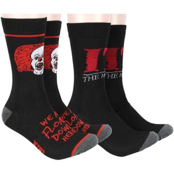 Stephen King's IT The Movie Pennywise The Clown 2 Pack Men's Athletic Crew Socks Black