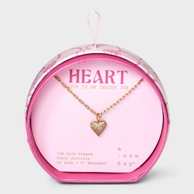 14K Gold Dipped Cubic Zirconia Heart Pendant Necklace - A New Day™ Gold
