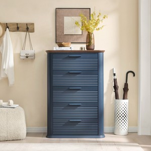 5 Drawer Fluted Dresser, 45" Tall Modern Chest with Curved Profile, Wood Storage Organizer for Bedroom Living Room-3irtyhousy - 1 of 4