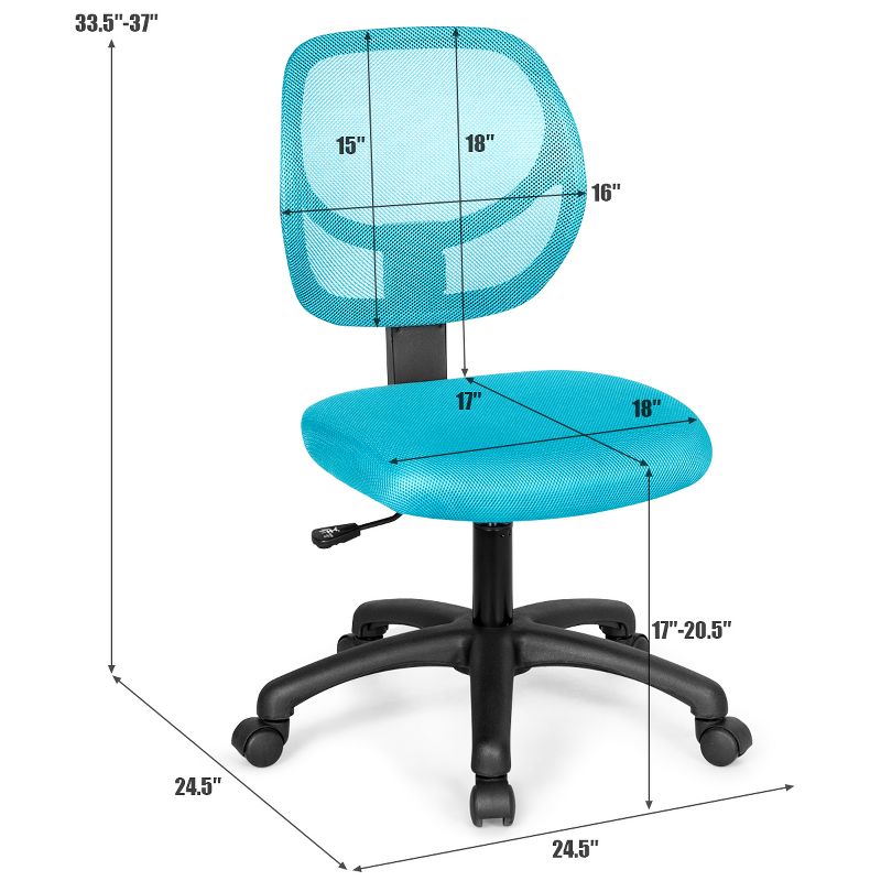 Costway Mesh Office Chair Low-Back Armless Computer Desk Chair Adjustable Height BluePinkPurple, 3 of 13