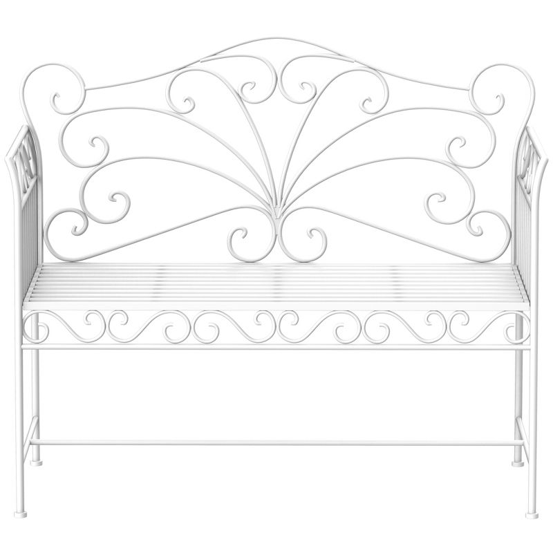 Outsunny 44.75" Antique-Style Outdoor Patio Garden Bench, Metal Loveseat with Ivy Pattern on the Backrest, Cream White, 4 of 7
