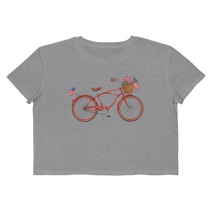 Rerun Island Women's American Bicycle Americana 4Th Of July Short Sleeve Graphic Cotton Cropped Loose T-shirt - Athletic Heather M - 1 of 4