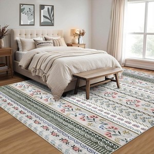 Coucheta Area Rug Low Pile Non-Slip, Modern Floral Boho Accent Carpet Fade-Resistant for Living Room Bedroom Nursery,Multi-Color & Size - 1 of 4