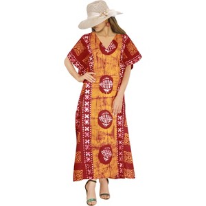 LA LEELA Women's Summer Holiday Beach Casual Dailywear Loose Caftan Maxi Night Evening Gown Loungewear Dashiki House Dresses for Women 3X-4X Red, Leaf - 1 of 4