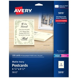 Avery Printable Postcards, 4.25" x 5.5", Ivory, 100 Blank Postcards for Laser and Inkjet Printers (5919) - 1 of 4