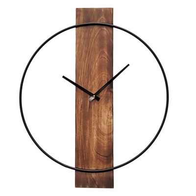 Quickway Imports Decorative Modern Wall Clock with Black Metal Frame on Rectangular Wood Board, for Dining, Living Room, or Kitchen
