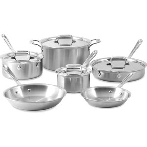 All-Clad D5 Brushed 5 Ply Stainless Steel Cookware Set 10 Piece w/ Frying Pans, Pots and Pans Set, Induction, Oven Broiler Safe 600F, Silver - 1 of 4