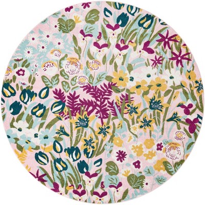 Bloom Collection 10' Round Pink and Ivory Floral Area Rug