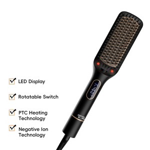 Hair Straightening Brush with LED Display, 6 Temp Settings, Auto-Off Straightener Comb for Women, Anti-Frizz & Fast Heating - 1 of 4